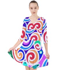 Crazy Pop Art - Doodle Circles   Quarter Sleeve Front Wrap Dress by ConteMonfrey