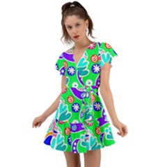 Crazy Pop Art - Doodle Lover   Flutter Sleeve Wrap Dress by ConteMonfrey