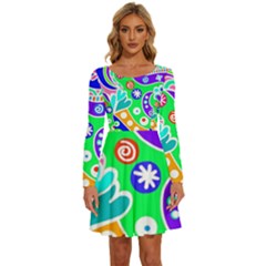 Crazy Pop Art - Doodle Lover   Long Sleeve Wide Neck Velvet Dress by ConteMonfrey