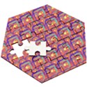 Pink Yellow Neon Squares - Modern Abstract Wooden Puzzle Hexagon View3