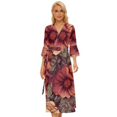 Flowers Pattern Midsummer Wrap Dress by Simbadda