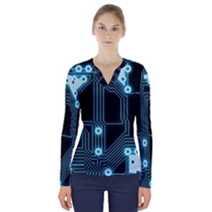 A Completely Seamless Background Design Circuitry V-neck Long Sleeve Top by Amaryn4rt