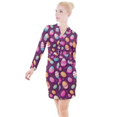 Easter Eggs Egg Button Long Sleeve Dress by Ravend