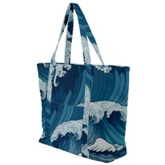 Waves Ocean Sea Pattern Water Tsunami Rough Seas Zip Up Canvas Bag by Wegoenart