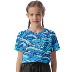 Pattern Ocean Waves Blue Nature Sea Abstract Kids  Basic Tee by Wegoenart