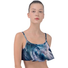 Tsunami Waves Ocean Sea Water Rough Seas Frill Bikini Top by Wegoenart