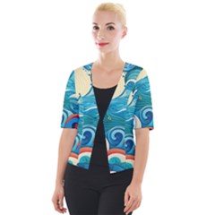 Waves Ocean Sea Abstract Whimsical Abstract Art 5 Cropped Button Cardigan by Wegoenart