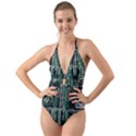 Printed Circuit Board Circuits Halter Cut-Out One Piece Swimsuit View1