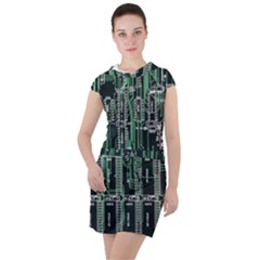 Printed Circuit Board Circuits Drawstring Hooded Dress by Celenk