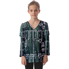 Printed Circuit Board Circuits Kids  V Neck Casual Top by Celenk