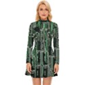 Printed Circuit Board Circuits Long Sleeve Velour Longline Dress View1