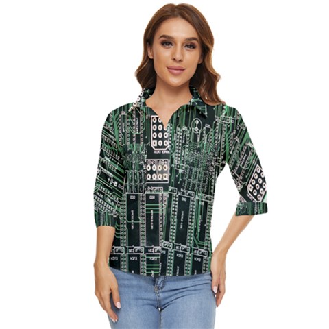 Printed Circuit Board Circuits Women s Quarter Sleeve Pocket Shirt by Celenk