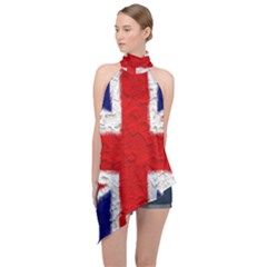 Union Jack Flag National Country Halter Asymmetric Satin Top by Celenk