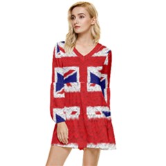 Union Jack Flag National Country Tiered Long Sleeve Mini Dress by Celenk