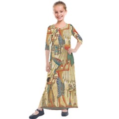 Egyptian Man Sun God Ra Amun Kids  Quarter Sleeve Maxi Dress by Celenk