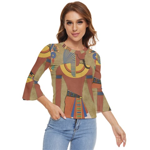 Egyptian Tutunkhamun Pharaoh Design Bell Sleeve Top by Celenk