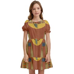 Egyptian Tutunkhamun Pharaoh Design Kids  Puff Sleeved Dress by Celenk