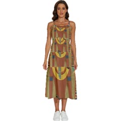 Egyptian Tutunkhamun Pharaoh Design Sleeveless Shoulder Straps Boho Dress by Celenk