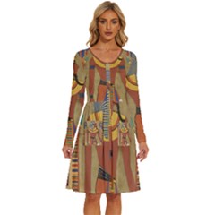 Egyptian Tutunkhamun Pharaoh Design Long Sleeve Dress With Pocket by Celenk