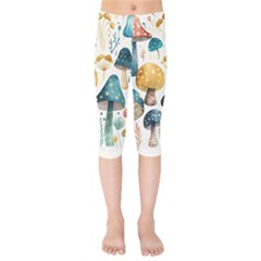 Mushroom Forest Fantasy Flower Nature Kids  Capri Leggings  by Uceng