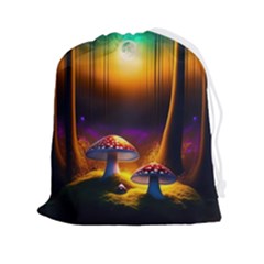 Ai Generated Mushrooms Wallpaper Drawstring Pouch (2xl) by Uceng