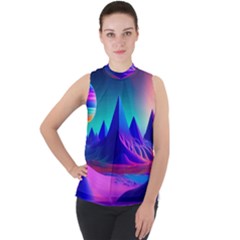 Fantasy Universe Art Wallpaper Artwork Mock Neck Chiffon Sleeveless Top by Uceng