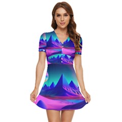 Fantasy Universe Art Wallpaper Artwork V-neck High Waist Chiffon Mini Dress by Uceng