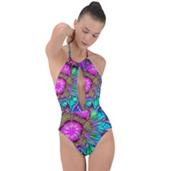 Abstract Art Psychedelic Experimental Plunge Cut Halter Swimsuit by Uceng