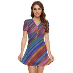 Multicolored Stripe Curve Striped Background V-neck High Waist Chiffon Mini Dress by Uceng