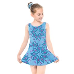 Flower Template Mandala Nature Blue Sketch Drawing Kids  Skater Dress Swimsuit by Uceng