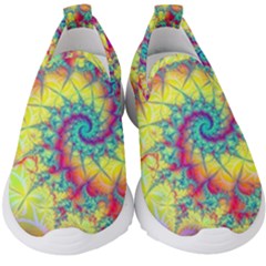 Fractal Spiral Abstract Background Vortex Yellow Kids  Slip On Sneakers by Uceng