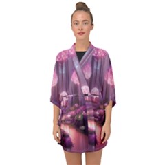 Trees Forest Landscape Nature Neon Half Sleeve Chiffon Kimono by Uceng