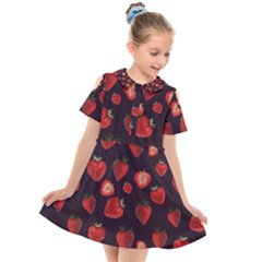 Watercolor Strawberry Kids  Short Sleeve Shirt Dress by SychEva