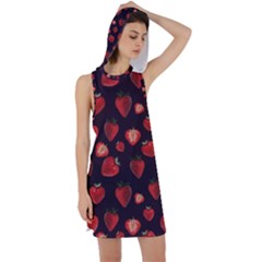 Watercolor Strawberry Racer Back Hoodie Dress by SychEva