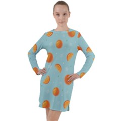 Oranges Pattern Long Sleeve Hoodie Dress by SychEva