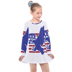 Usa Flag Eagle Symbol American Bald Eagle Country Kids  Long Sleeve Dress by Wegoenart