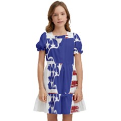 Usa Flag Eagle Symbol American Bald Eagle Country Kids  Puff Sleeved Dress by Wegoenart