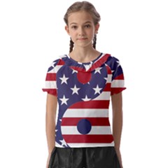 Yang Yin America Flag Abstract Art Asian Balance Kids  Frill Chiffon Blouse by Wegoenart