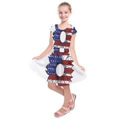 Us Flag Flower Sunshine Flag America Usa Kids  Short Sleeve Dress by Wegoenart