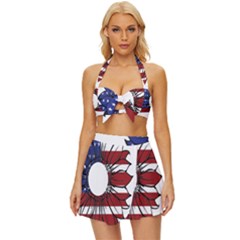 Us Flag Flower Sunshine Flag America Usa Vintage Style Bikini Top And Skirt Set  by Wegoenart