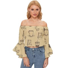 Coffee-56 Off Shoulder Flutter Bell Sleeve Top by nateshop