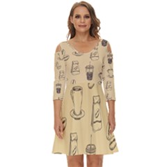 Coffee-56 Shoulder Cut Out Zip Up Dress by nateshop