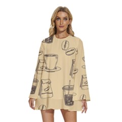 Coffee-56 Round Neck Long Sleeve Bohemian Style Chiffon Mini Dress by nateshop