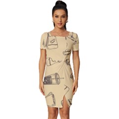 Coffee-56 Fitted Knot Split End Bodycon Dress by nateshop