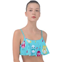 Owls Owl Bird Cute Animal Art Vector  Pattern Colorful Frill Bikini Top by Salman4z