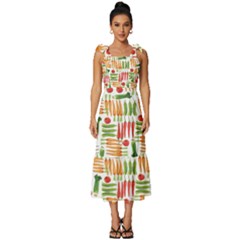 Vegetables Tie-strap Tiered Midi Chiffon Dress by SychEva