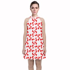 Lonely T-rex Dinosaur Dinosaur Game Pattern Velvet Halter Neckline Dress  by Ravend