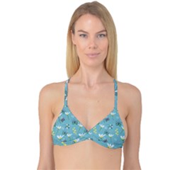 Butterflies Flowers Blue Background Spring Pattern Reversible Tri Bikini Top by Ravend