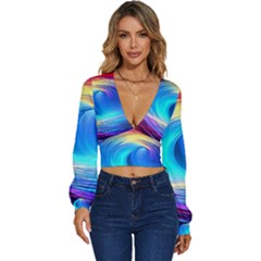 Art Fantasy Painting Colorful Pattern Design Long Sleeve Deep-v Velour Top by Ravend