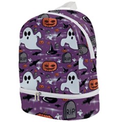 Pumpkin Ghost Witch Hat Halloween Sketch Holiday Zip Bottom Backpack by Ravend